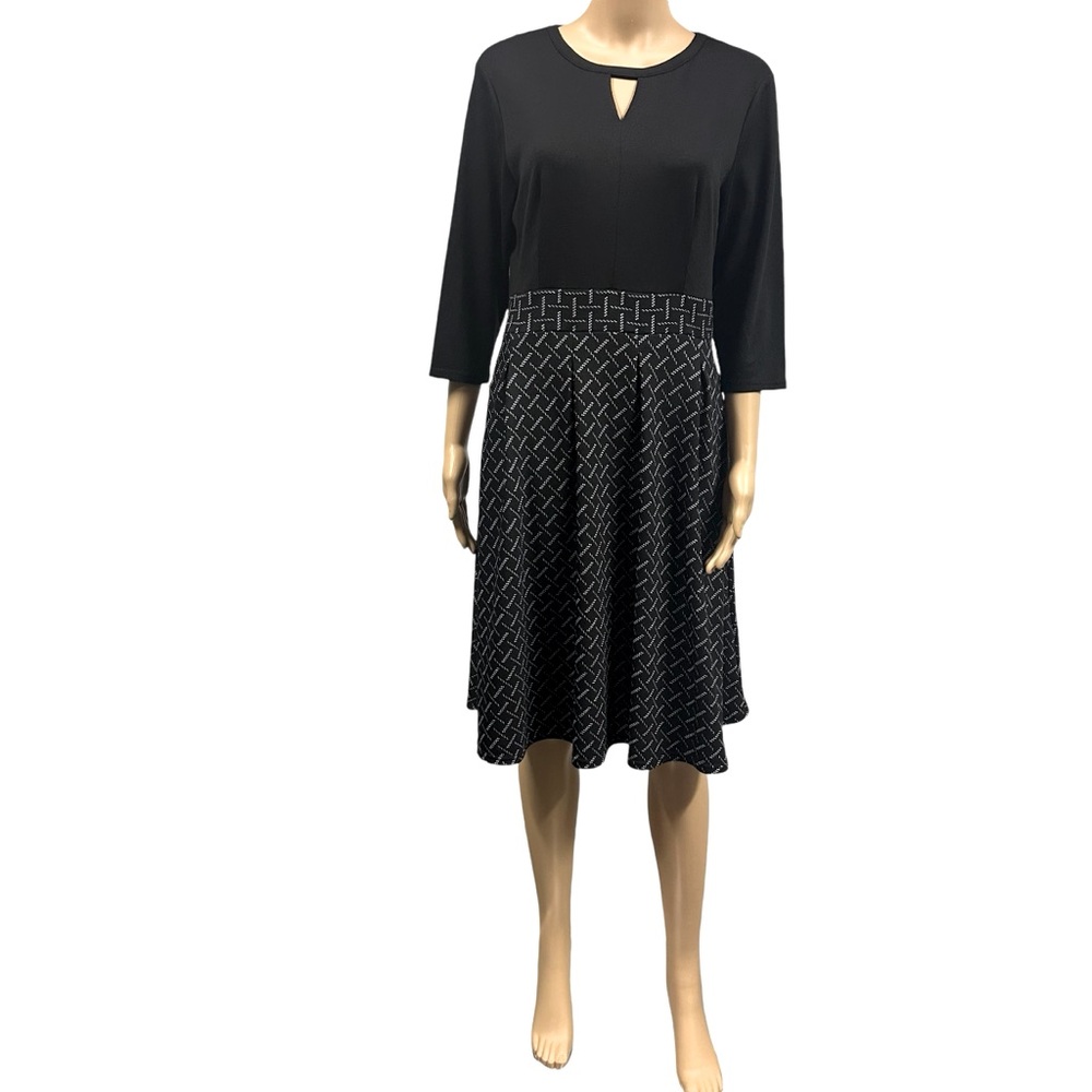 Yathon Black White 3 Quarter Sleeve Keyhole Zip Back Pocket Dress Womens Large